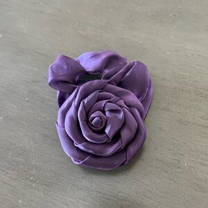 Dark Purple Chiffon Rose Rosette Fabric 2" Scrunchie Ponytail Holder Hair Tie